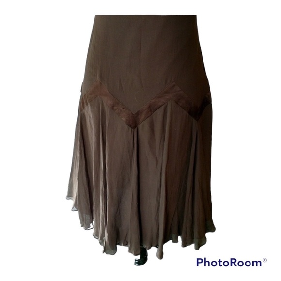 Ted Baker  Brown Silk Chiffon Vintage Spaghetti Straps Mid Length Dress - Picture 7 of 12